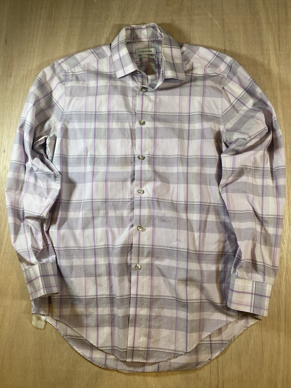 Calvin Klein Men’s Plaid Long Sleeve Slim Fit Button Down Dress Shirt Medium